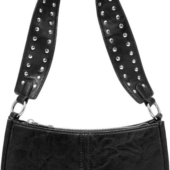 Handbags - Small Black Leather Crossbody Bag for Women Y2K Studded Trendy Mini Purse